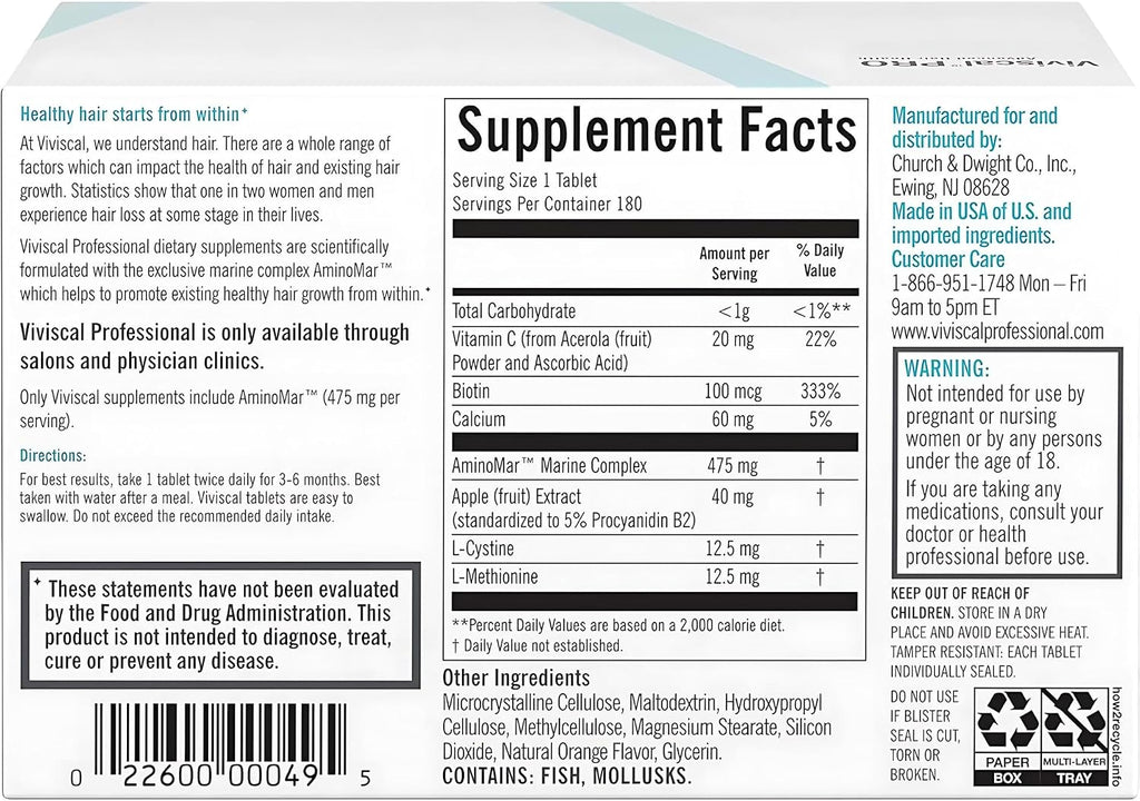 Viviscal PRO Professional Strength Advanced Hair Health Supplement, 180 Tablets