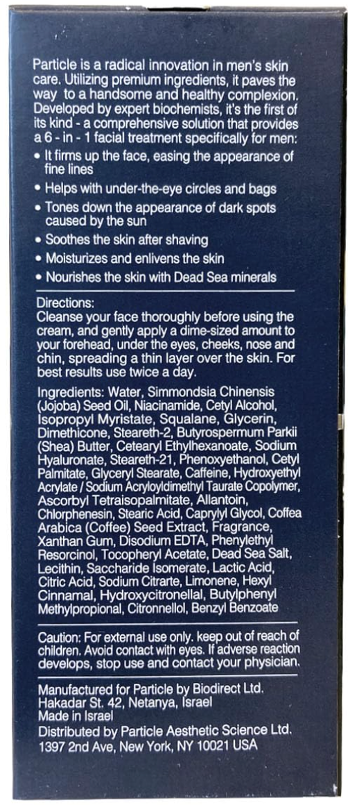Product label with text and directions on a blue background