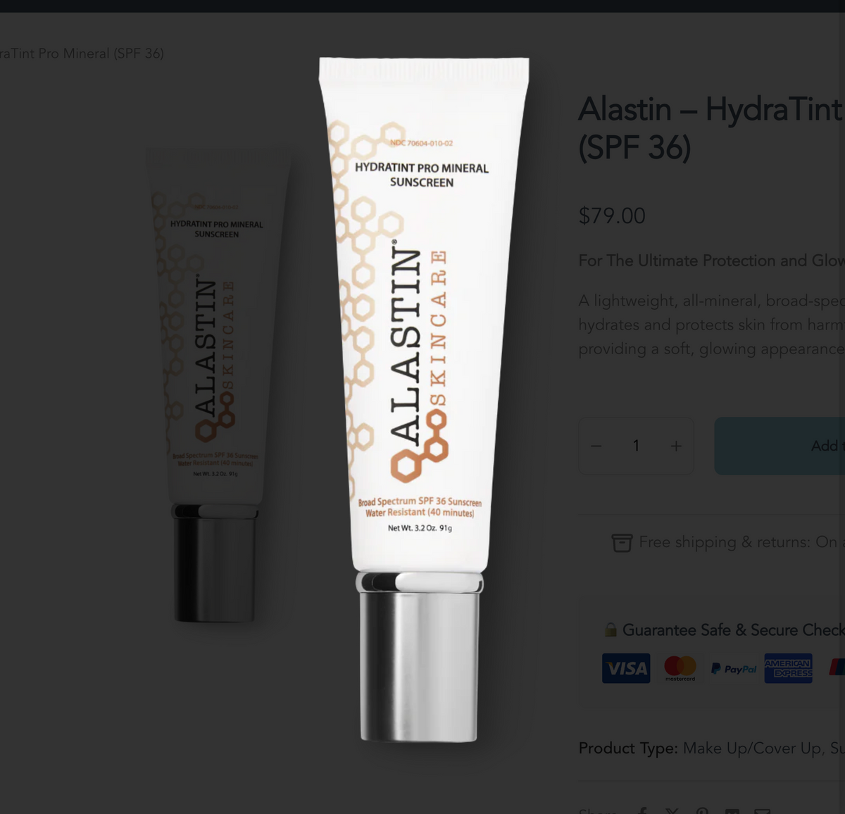 ALASTIN HydraTint Pro Mineral Tinted Sunscreen SPF 36, 3.2 oz