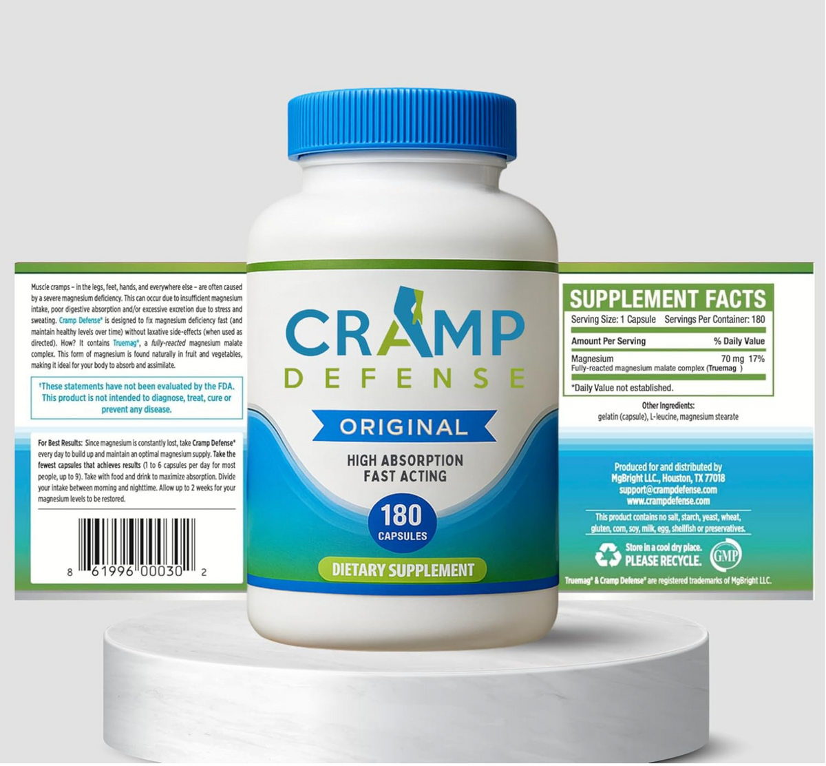 Cramp Defense Original Magnesium Supplement, 180 Capsules per Bottle